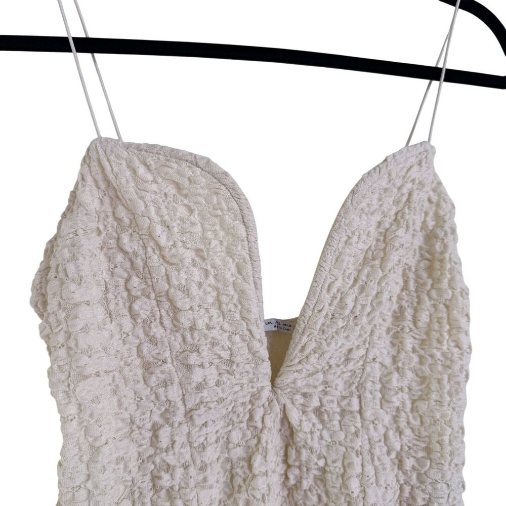 Zara Women’s Cream/Ivory Textured Lace Plunge V-Neck Bodysuit Size L - Picture 4 of 9